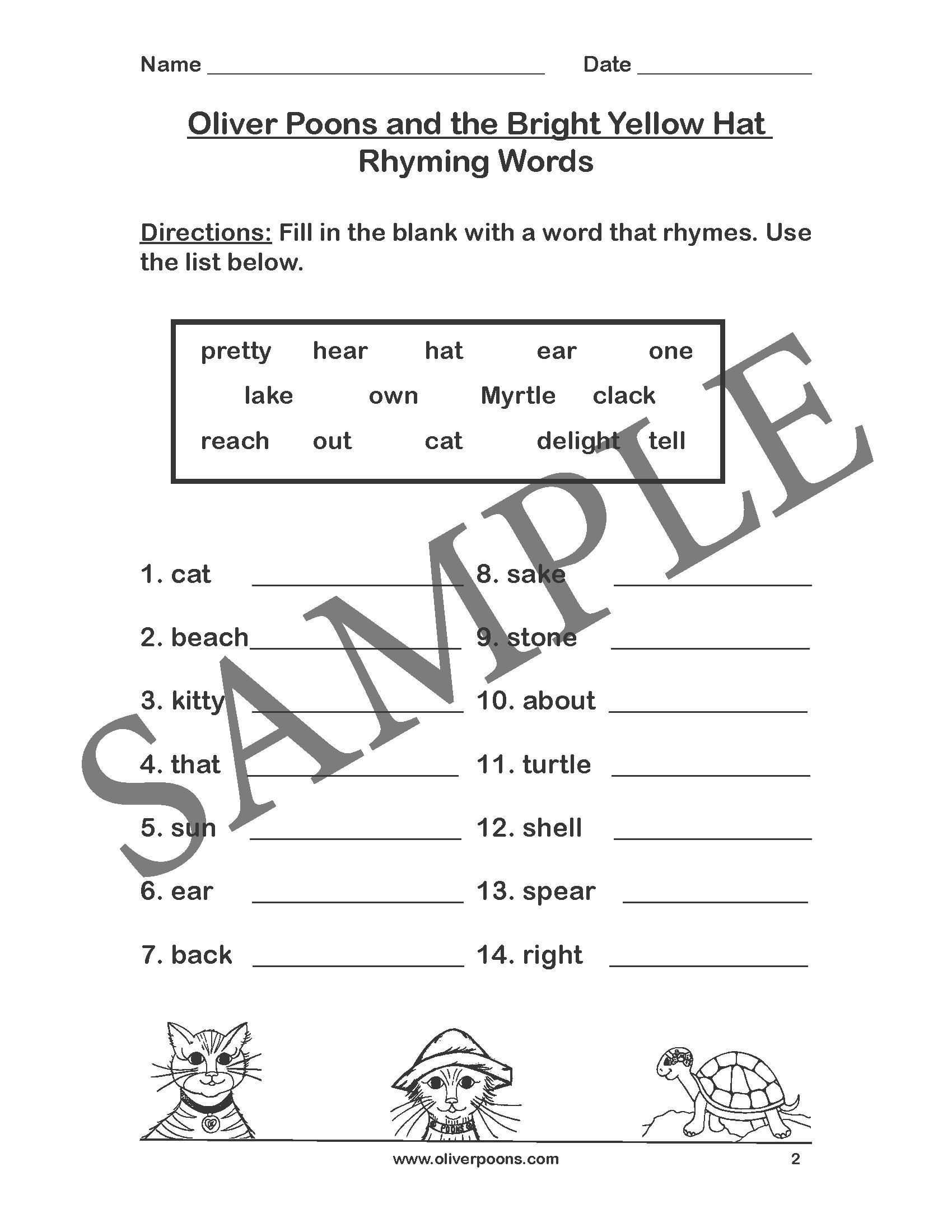 Kindergarten Reading Worksheets Pdf Along with Rhyming Words Worksheets Pdf Best 87 Best Rhyming Fun