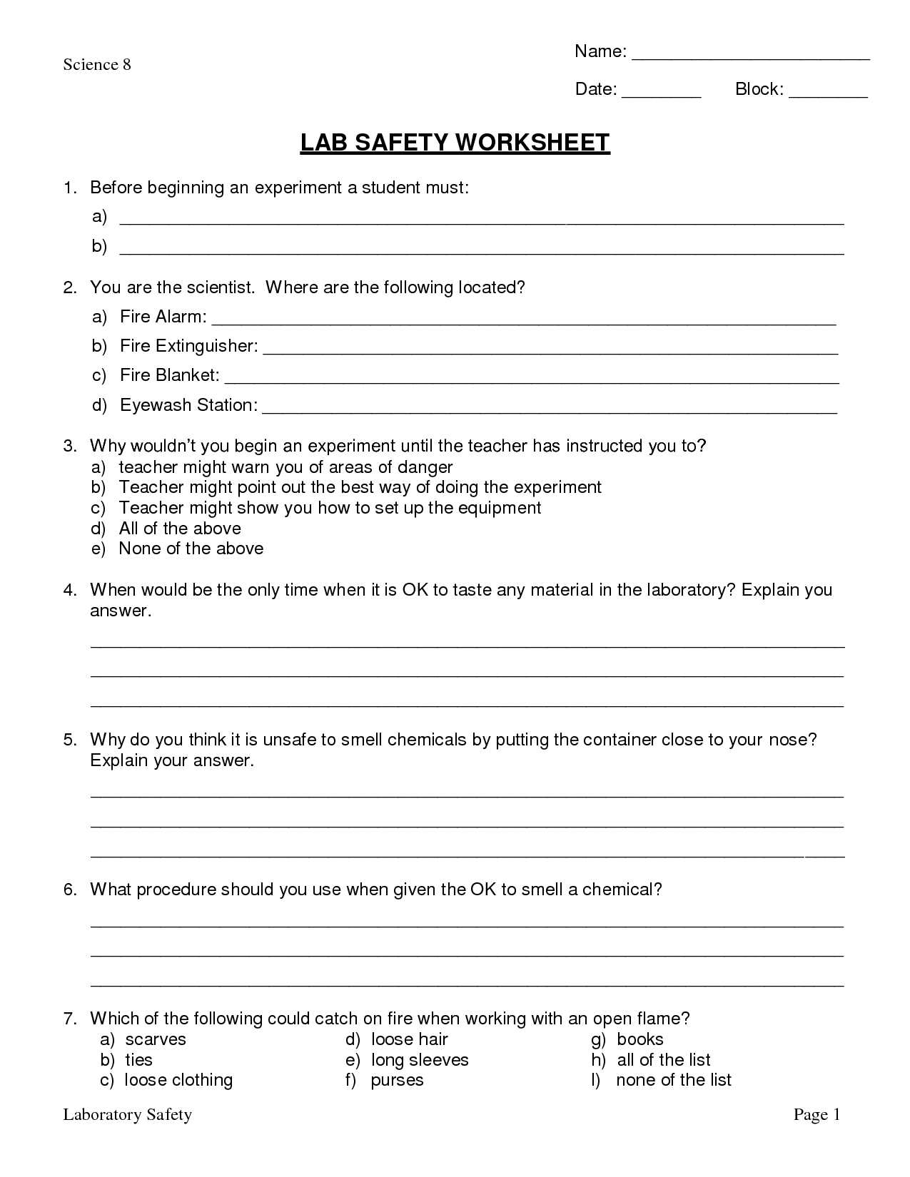 Lab Safety Scenarios Worksheet Answers Also 11 Best Of Lab Equipment Worksheet Answers
