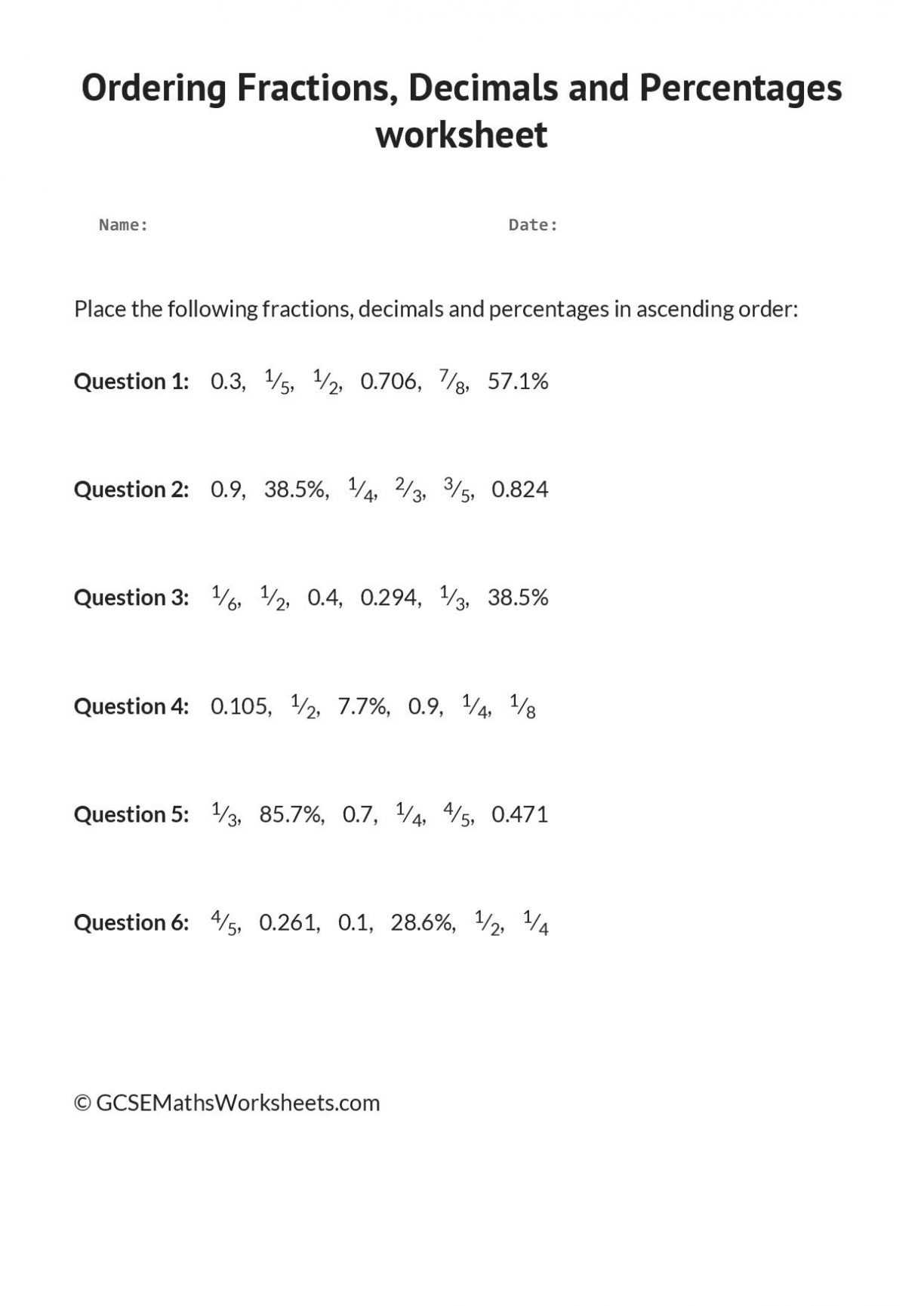 Maths Percentages Worksheets or Free Printable Decimal Worksheets with Answers Valid Fraction to