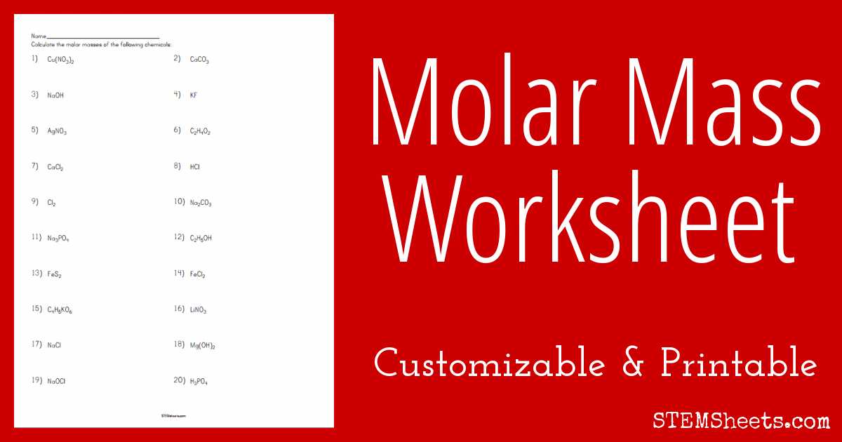 Moles and Mass Worksheet Also Molar Mass Worksheet