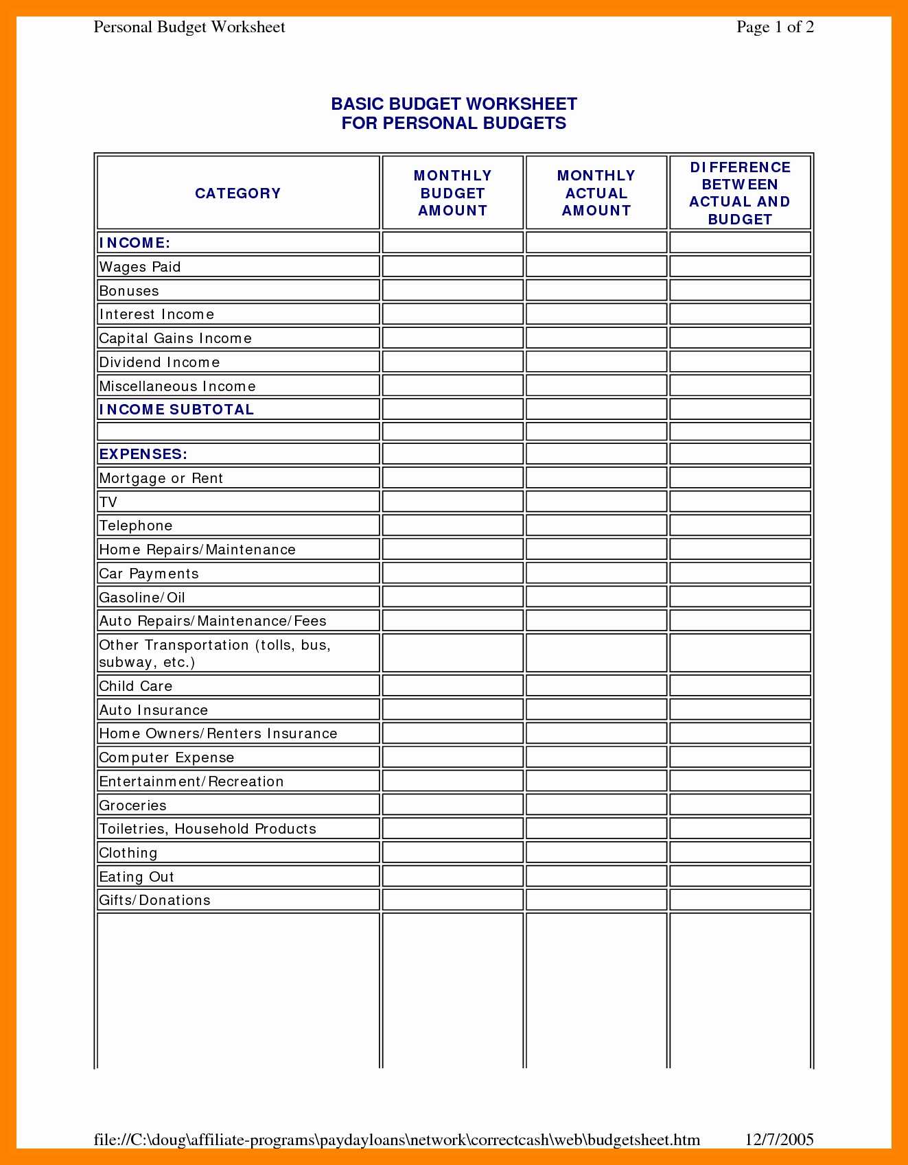 Monthly Budget Worksheet Pdf Along with Easy Bud Ing Worksheets S Highest Quality Take Control