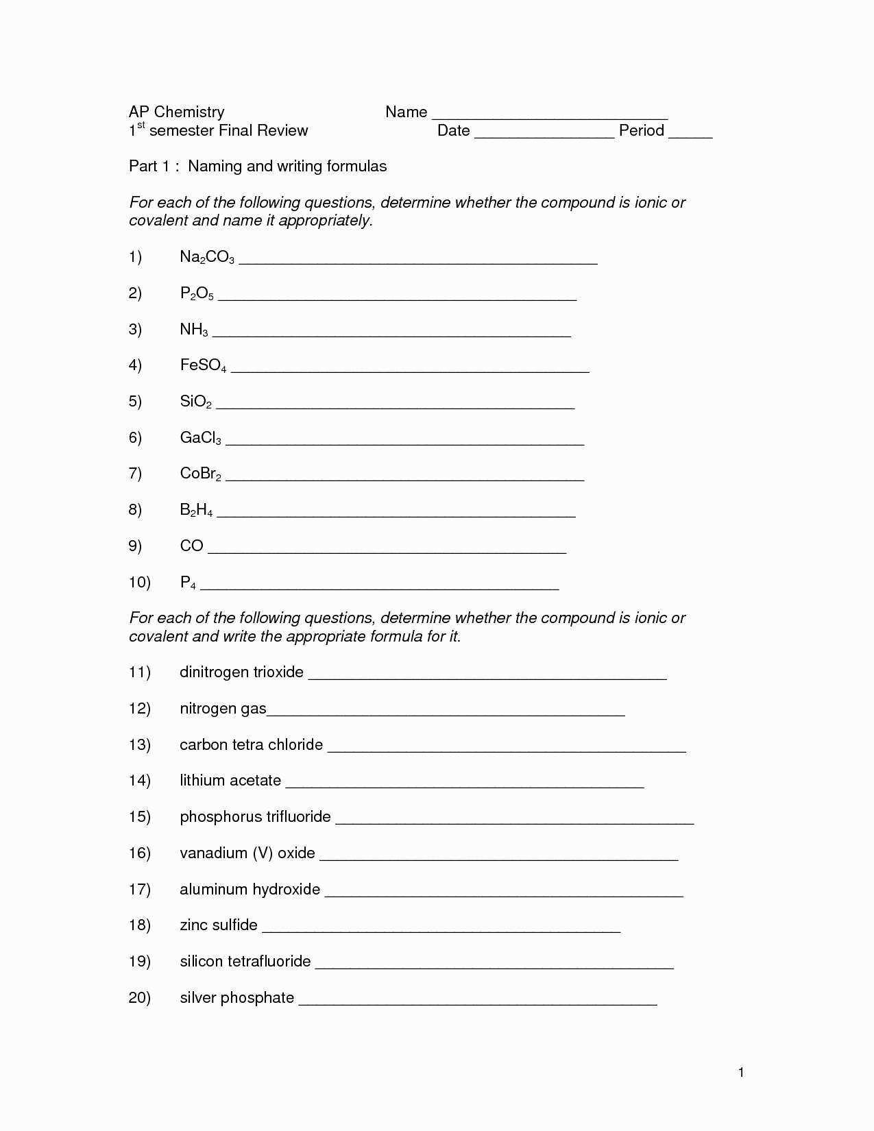 Naming Chemical Compounds Worksheet and 14 Lovely Worksheet Names Ionic Pounds
