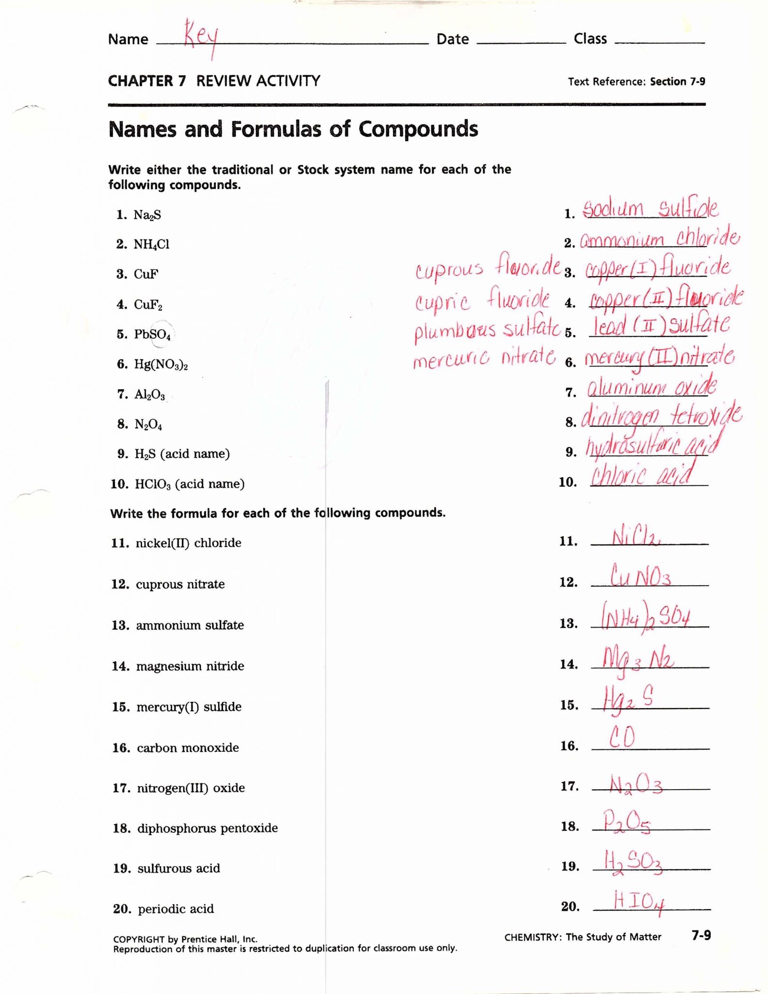 Naming Chemical Compounds Worksheet as Well as Chemical Names and formulas Worksheet Answers Choice Image