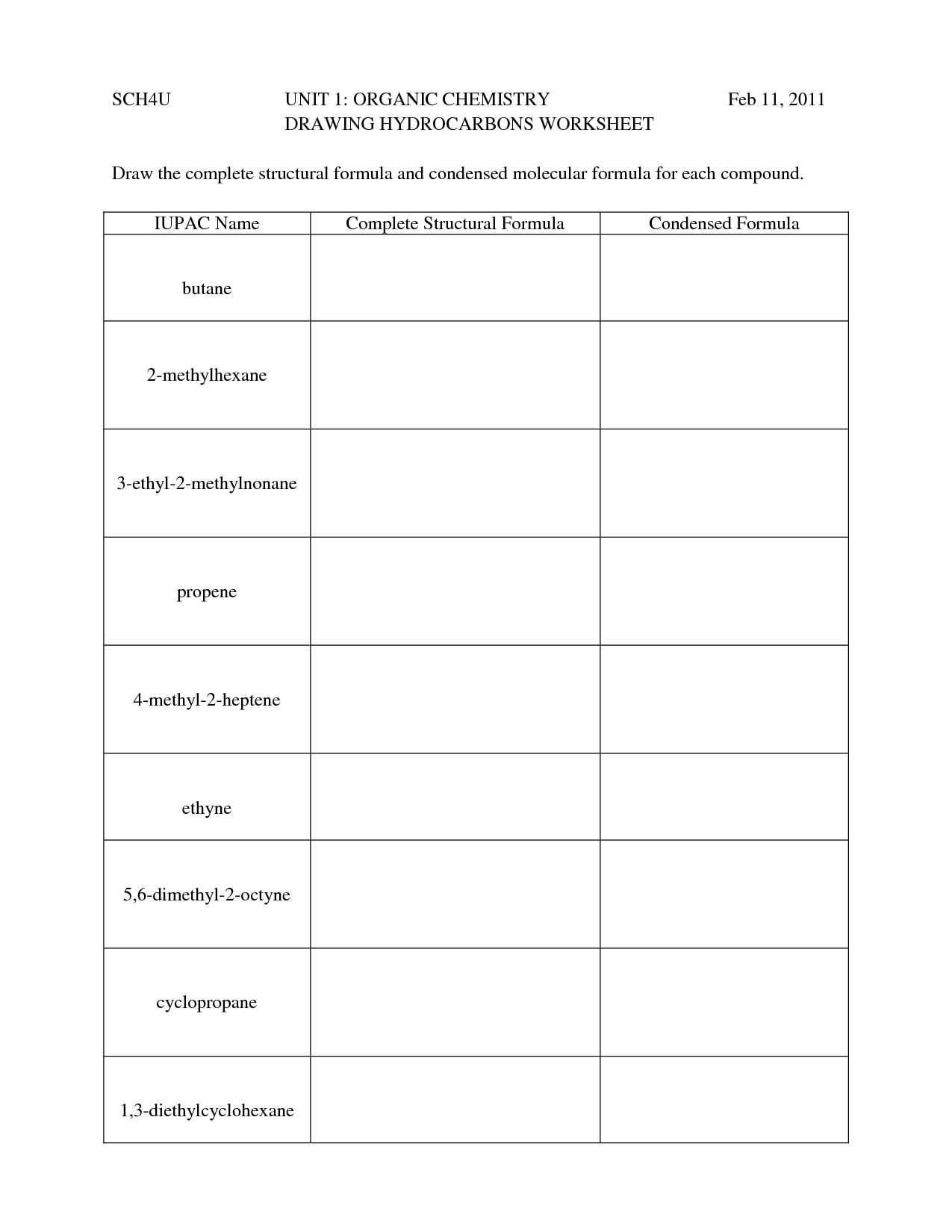 Naming Molecular Compounds Worksheet Answers or Hydrocarbon Nomenclature