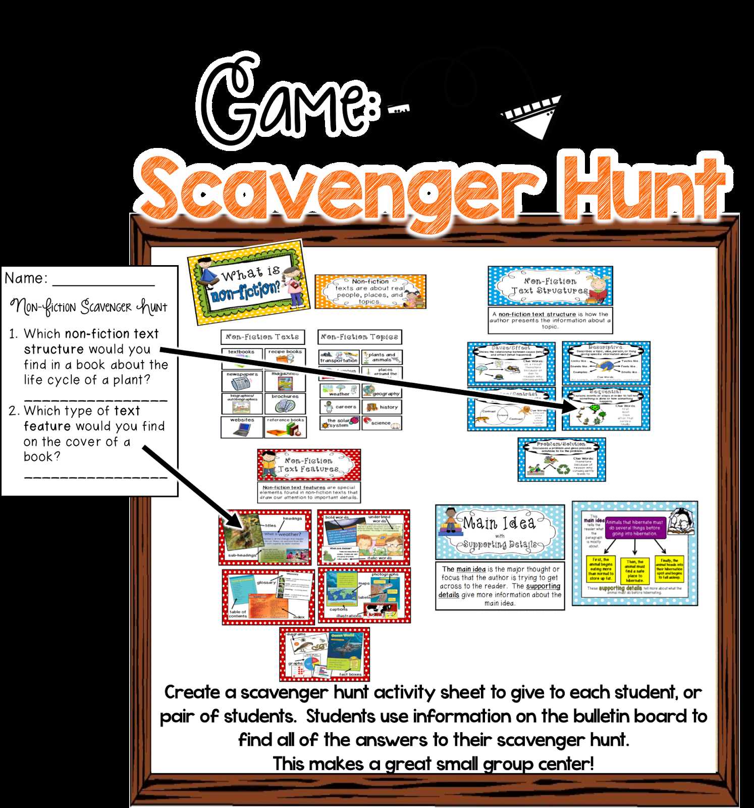 Nonfiction Text Features Worksheet and Turning Bulletin Boards Into Classroom Games
