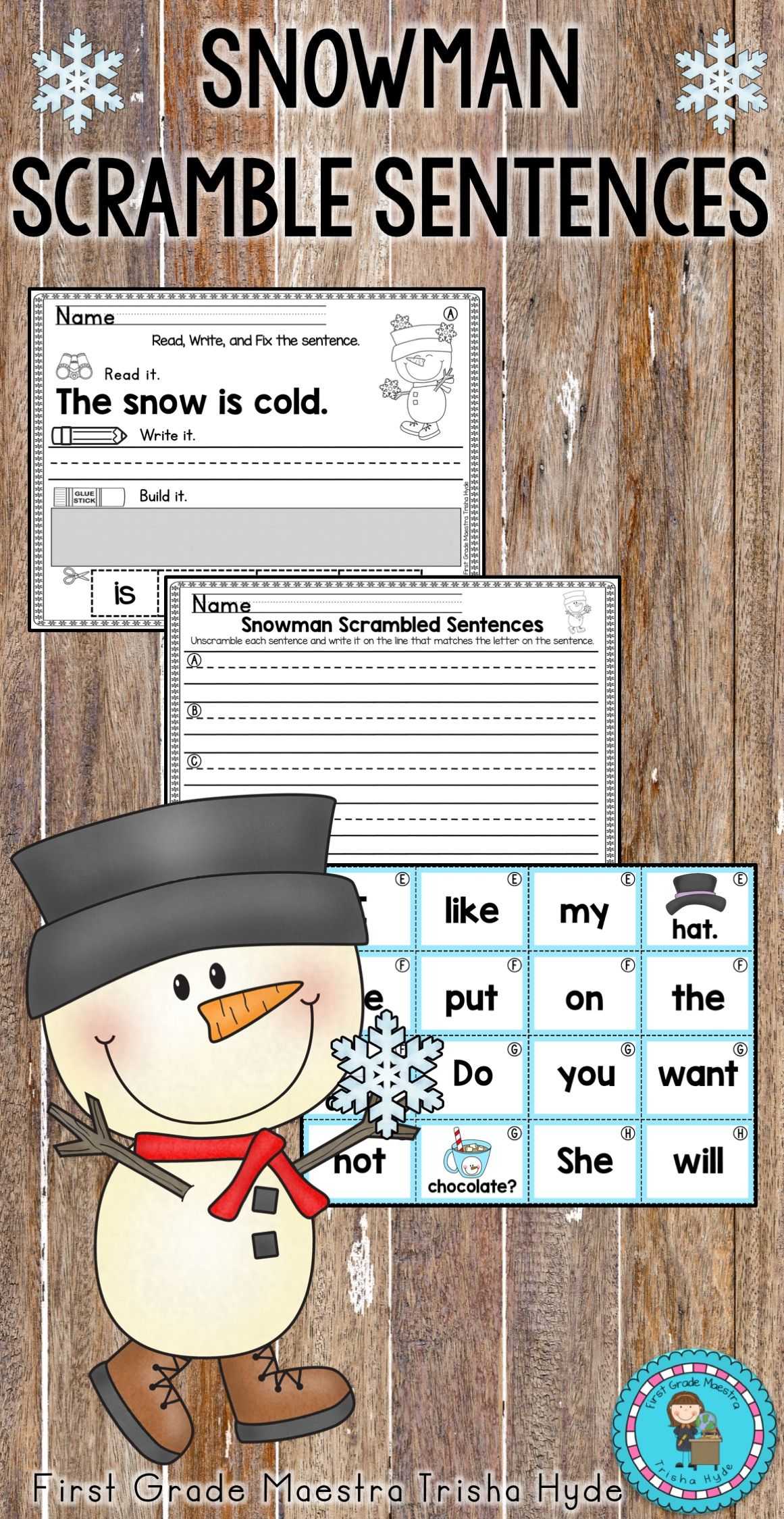 On the button Math Worksheet together with Snowman Sentence Scrambles