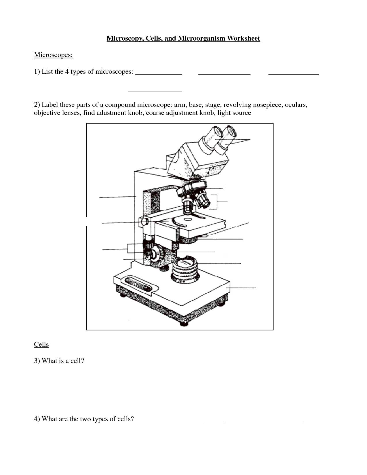 Parts Of A Microscope Worksheet Answers and Microscope to Label Worksheets Printable Worksheets Dinocrofo