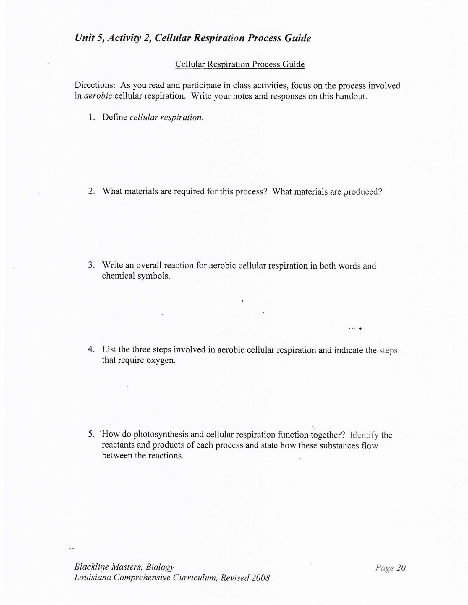 Photosynthesis and Cellular Respiration Worksheet Answers as Well as Synthesis Crossword Puzzle and Answers Answer Key Worksheet