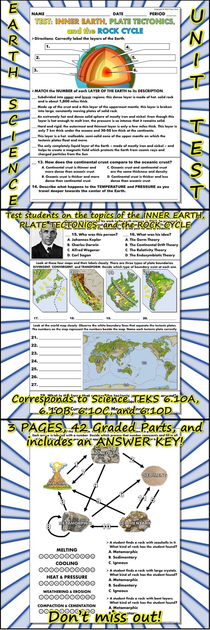 Plate Tectonics Worksheet Answer Key together with Test Inner Earth Plate Tectonics and the Rock Cycle