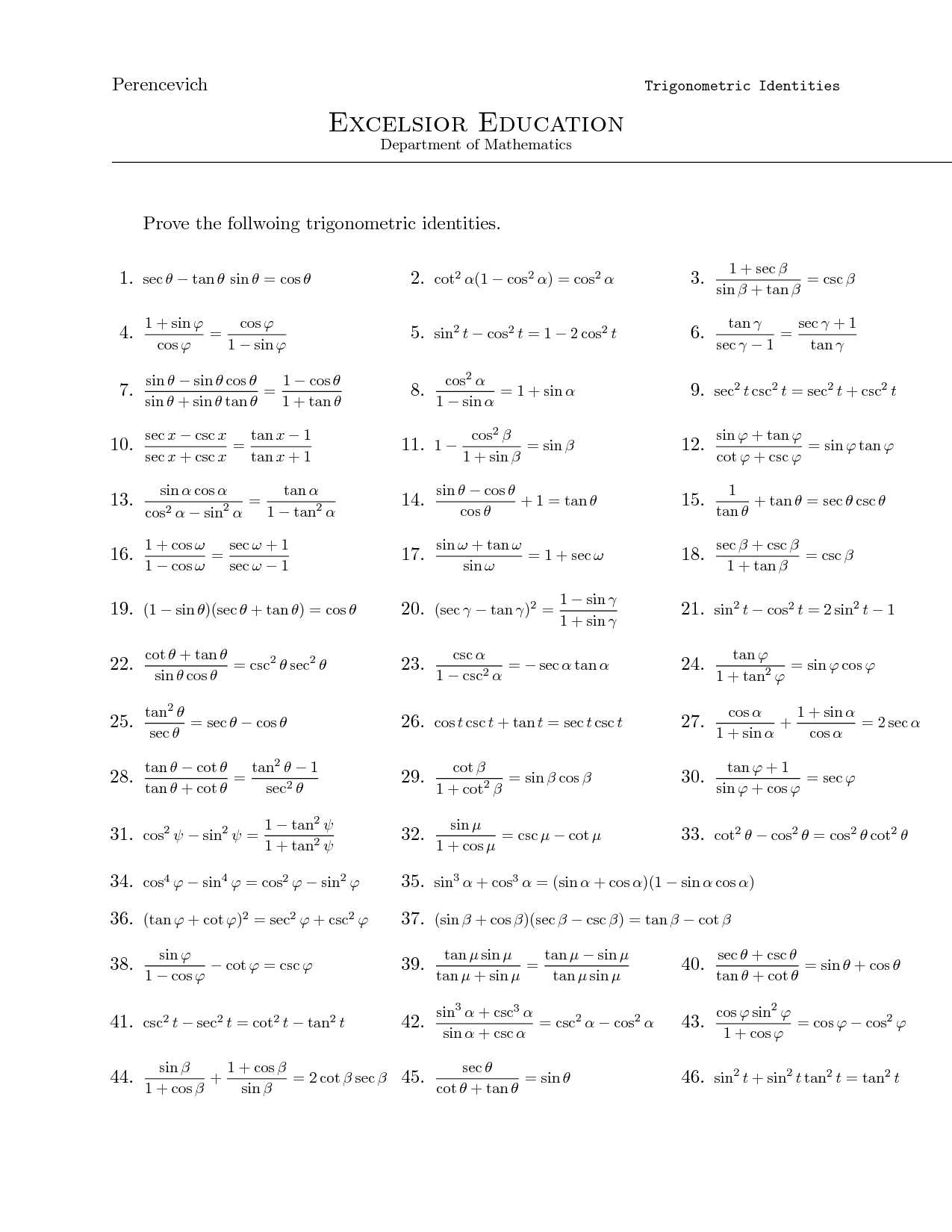 Pre Algebra Worksheets with Answer Key as Well as Worksheet 5 2 Verifying Trigonometric Identities Worksheet Answers
