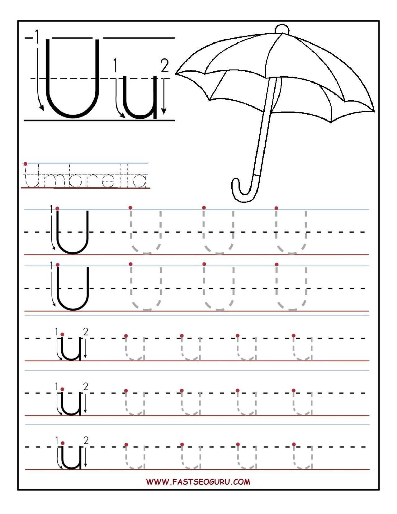 Preschool Writing Worksheets Free Printable or Printable Letter U Tracing Worksheets for Preschool