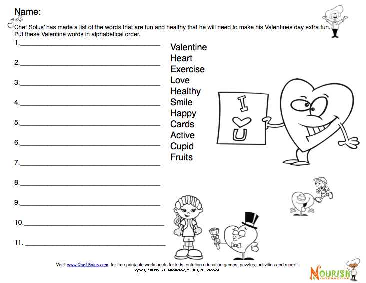 Printable English Worksheets Along with Valentine Healthy Word Puzzle for Kids
