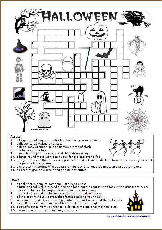 Printable English Worksheets together with Around the World In English Halloween Crossword Worksheet