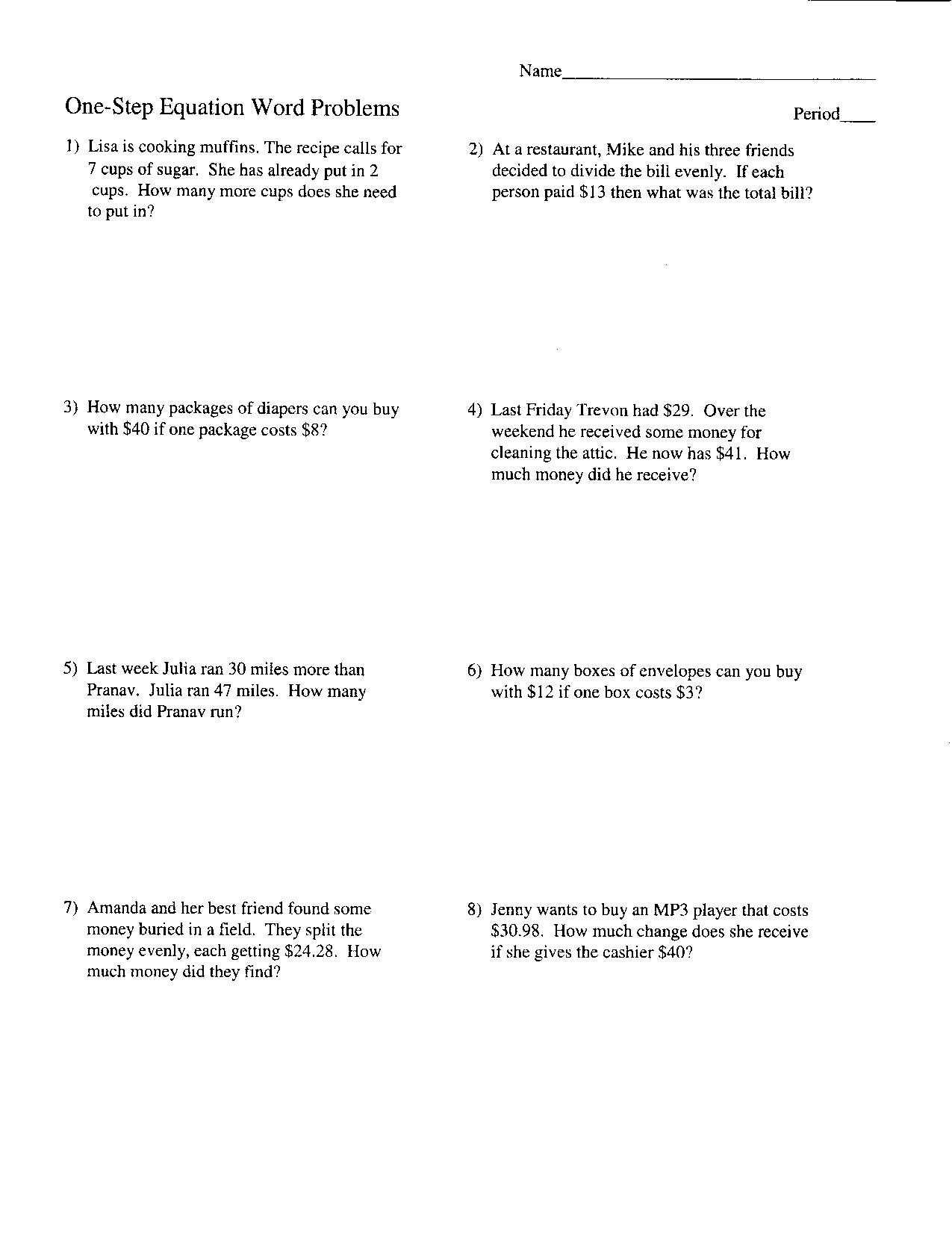 Proportion Word Problems Worksheet 7th Grade Also Word Problems Linear Equations Worksheet