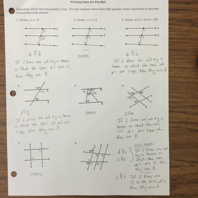 Proving Lines Parallel Worksheet Answers
