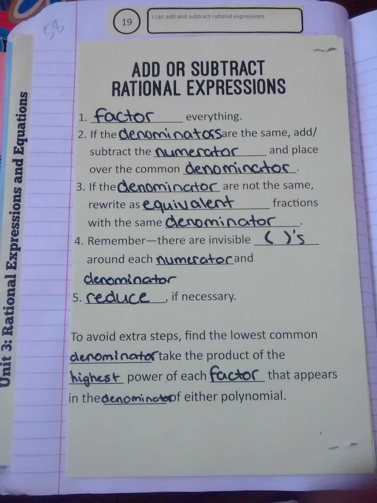 Rational Expressions Worksheet Algebra 2 Also I M so Behind On Posting Interactive Notebook Pages This Year so