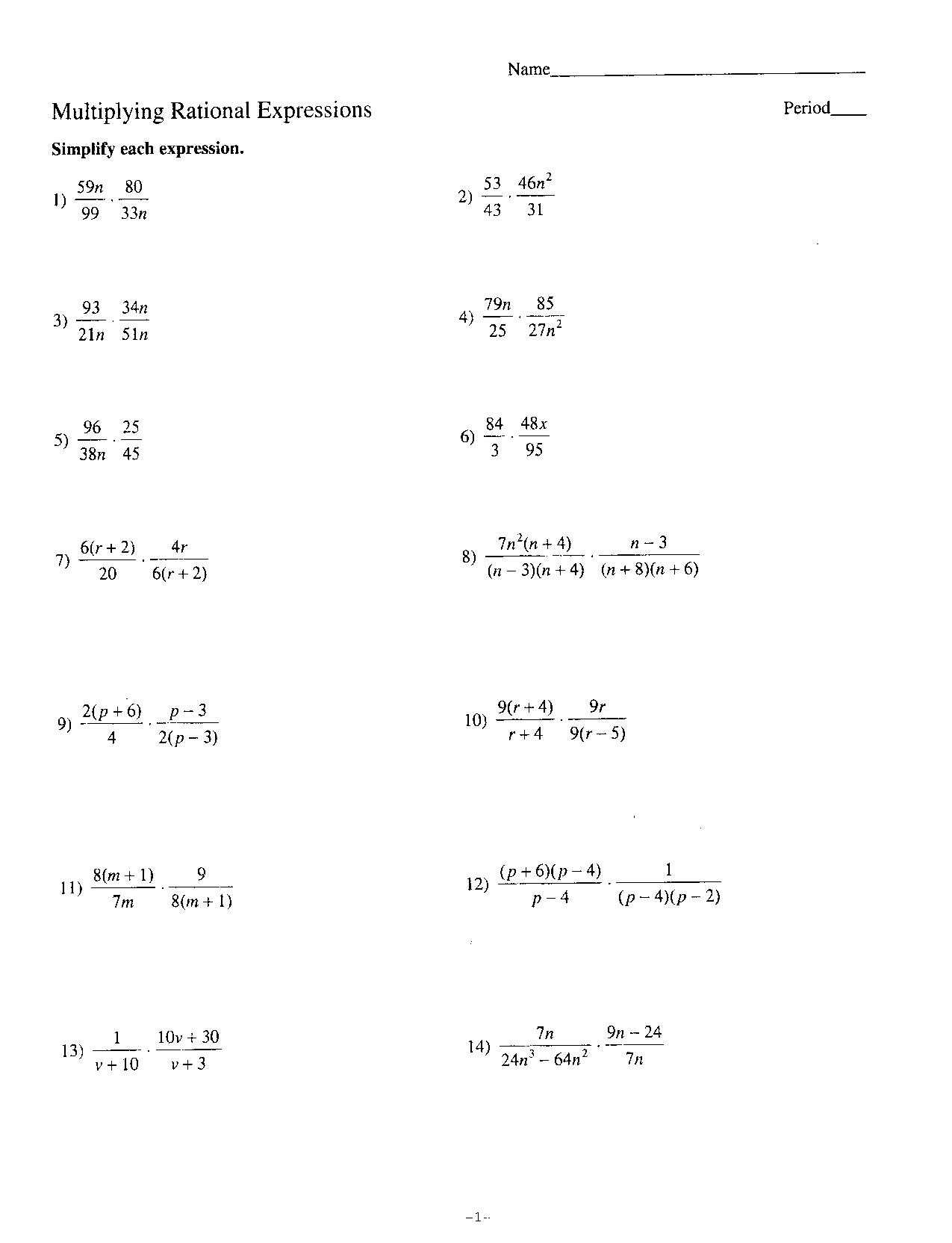 Rational Expressions Worksheet Algebra 2 as Well as Multiplying Rational Expressions Worksheet the Best Worksheets Image