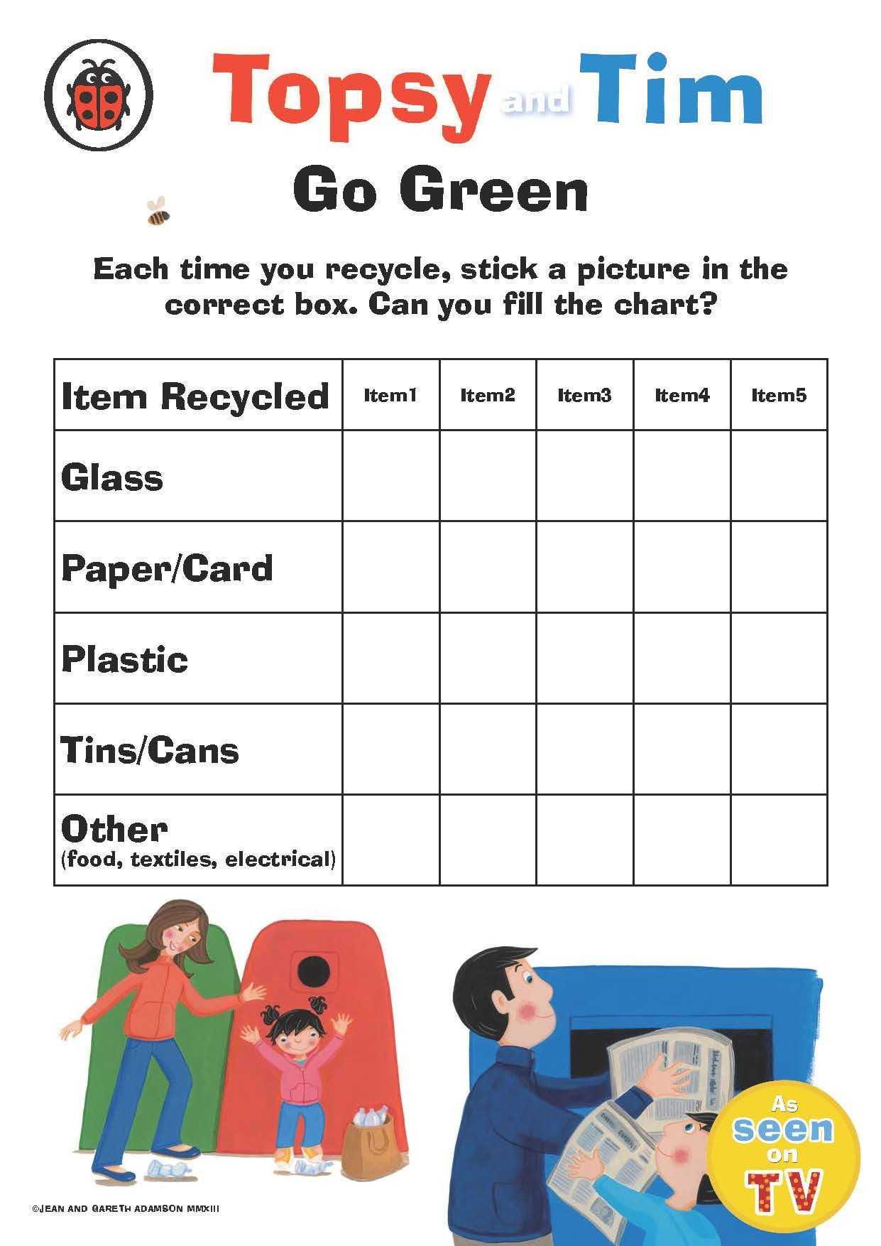 Recycling Worksheets for Kids and topsy and Tim Go Green Each Time You Recycle Stick A Picture In