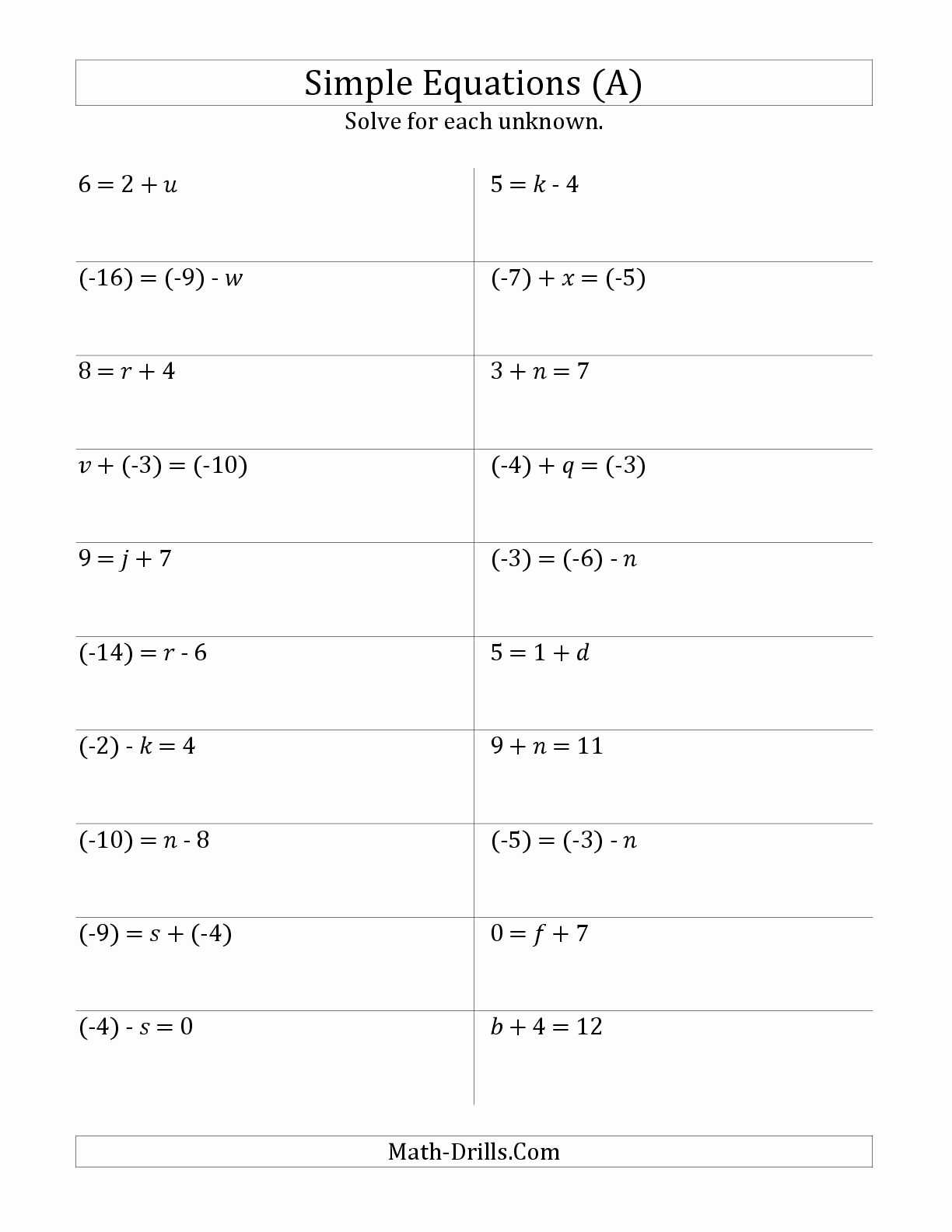 Simple Linear Equations Worksheet and Translating Word Problems to Equations Worksheets Valid Two Step