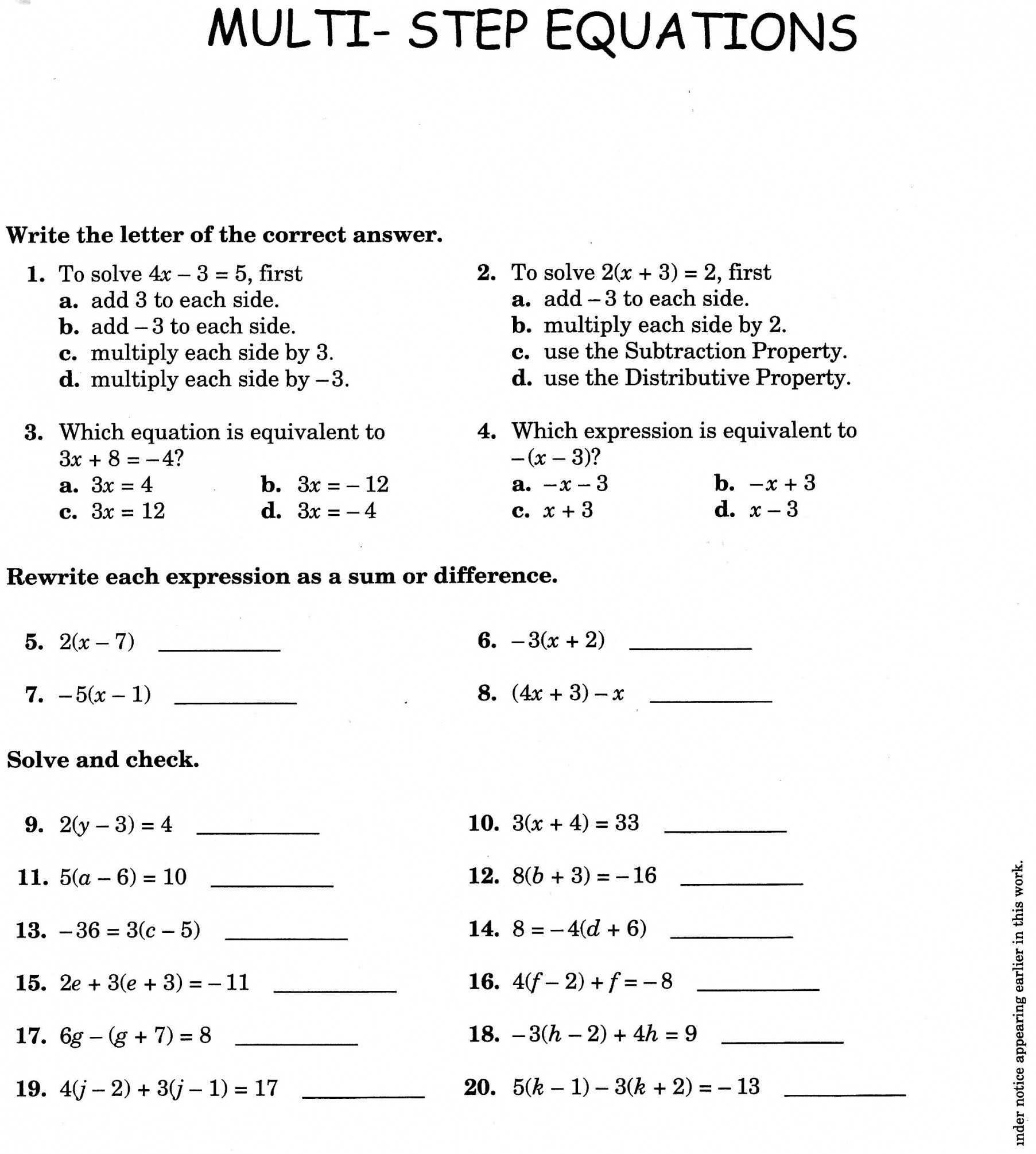 Simple Linear Equations Worksheet or solving Inequalities Worksheet E Step Best Worksheet solving Multi