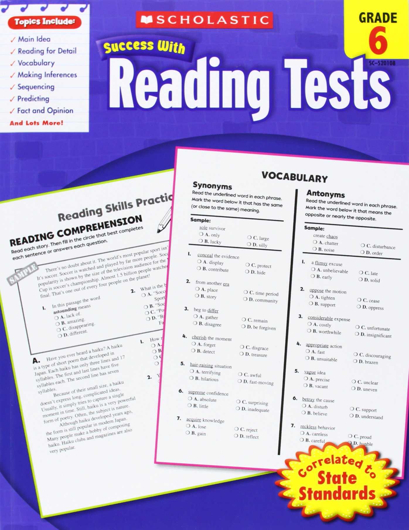 Skills Worksheet Directed Reading A Answer Key with Amazon Scholastic Success with Reading Tests Grade 6