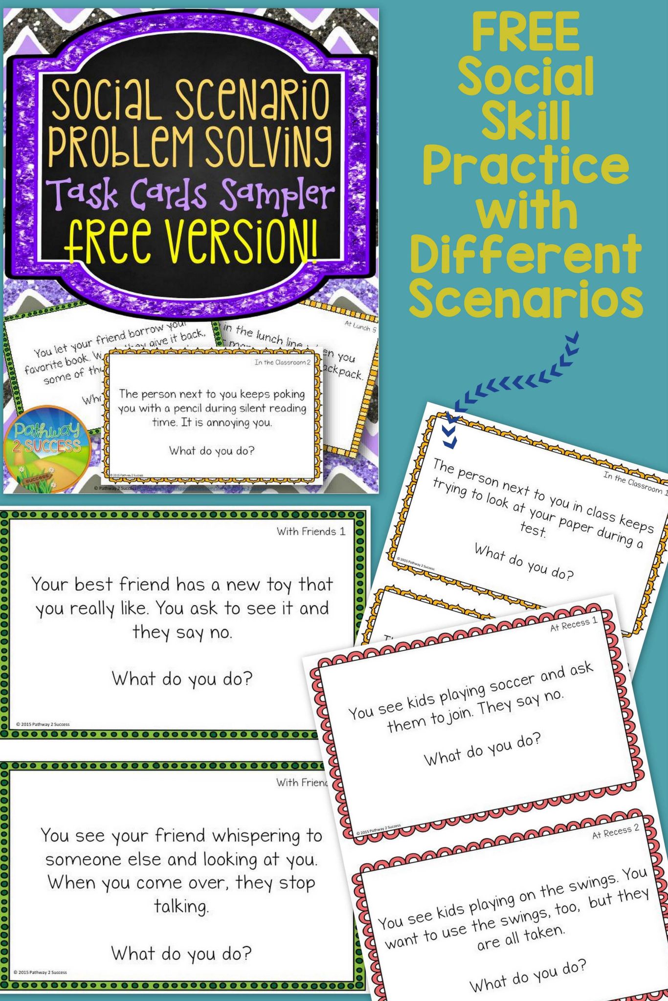 Social Skills Worksheets for Kids Also Free social Scenario Problem solving Sampler 10 Fun Task Cards