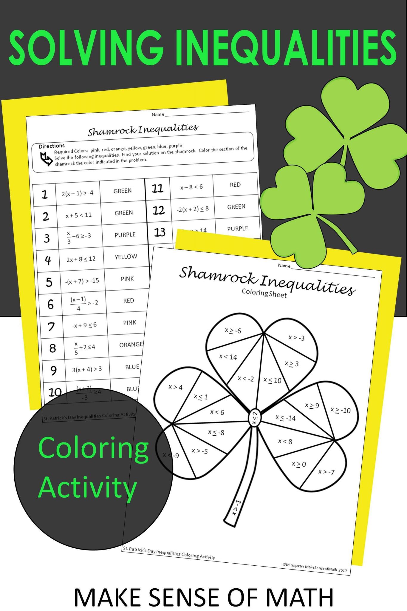 Solving and Graphing Inequalities Worksheet Answer Key or St Patrick S Day solving Inequalities Coloring Activity Middle