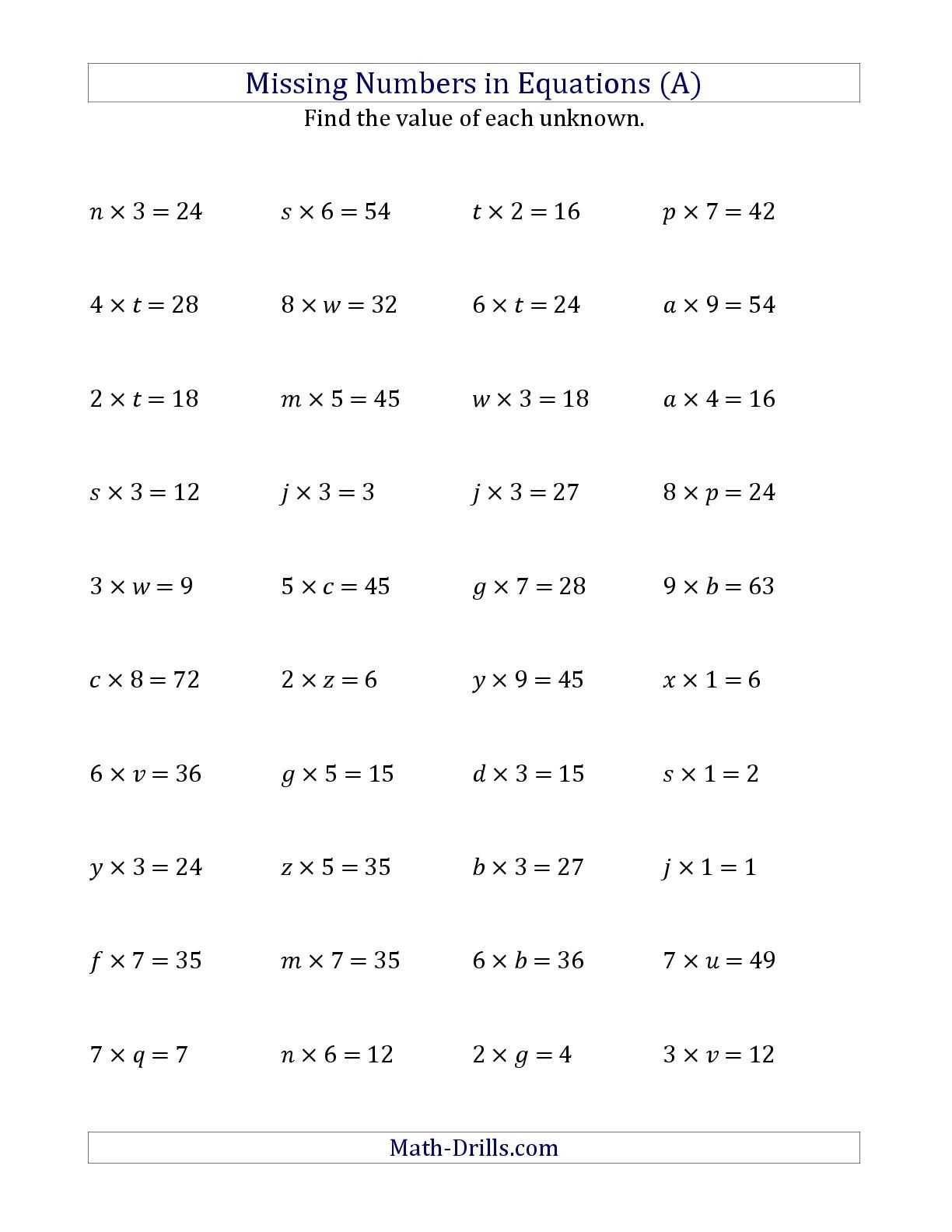 Solving Equations with Variables On Both Sides Worksheet Answers Also Math Worksheet with Variables Valid Missing Numbers In Equations