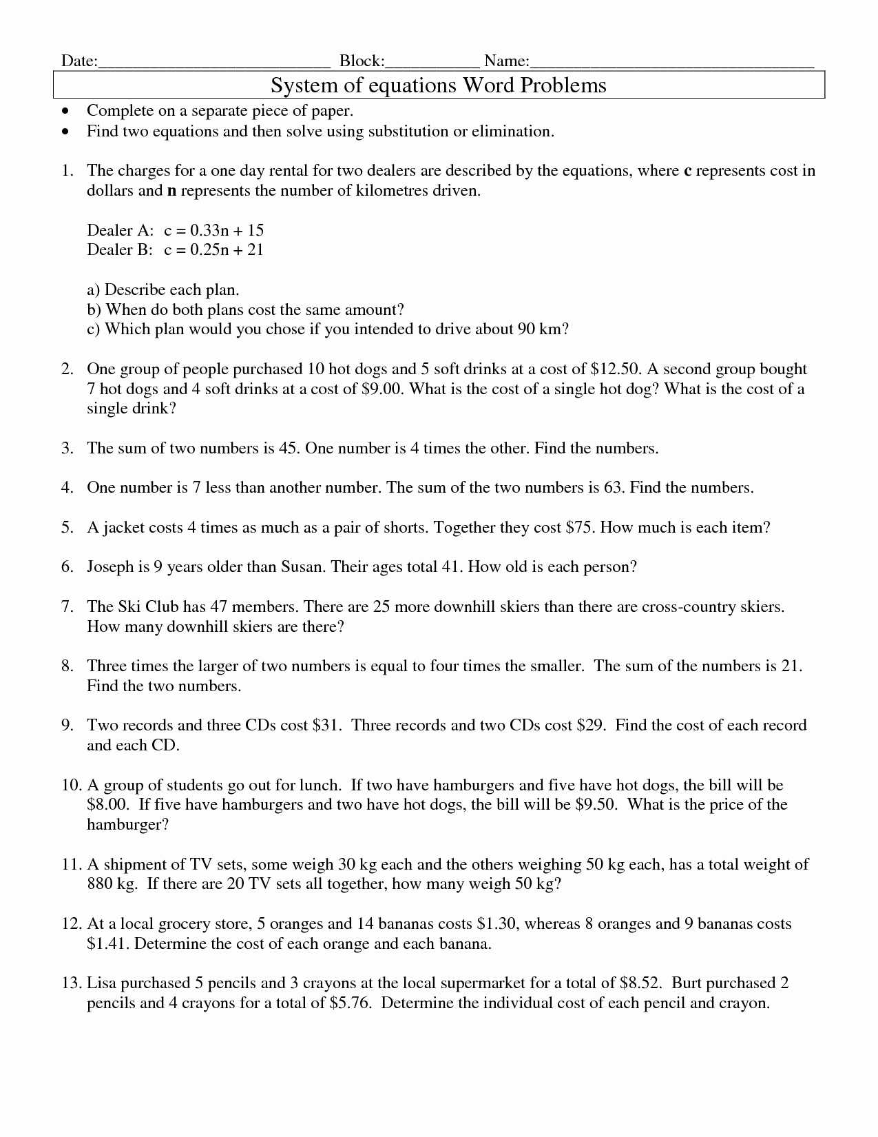Solving Equations with Variables On Both Sides Worksheet Answers Also solving Systems Equations by Elimination Worksheet Answers with