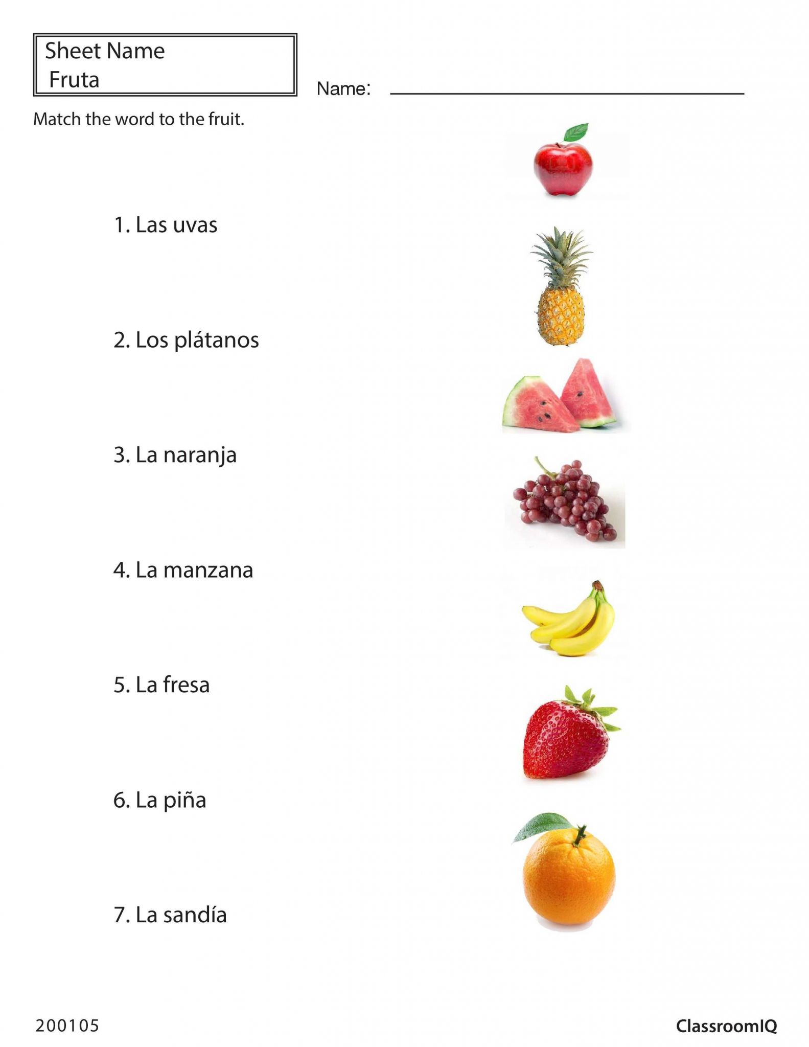 Spanish Worksheets for Kids with Fruit Names In Spanish Spanishworksheets Classroomiq Newteachers