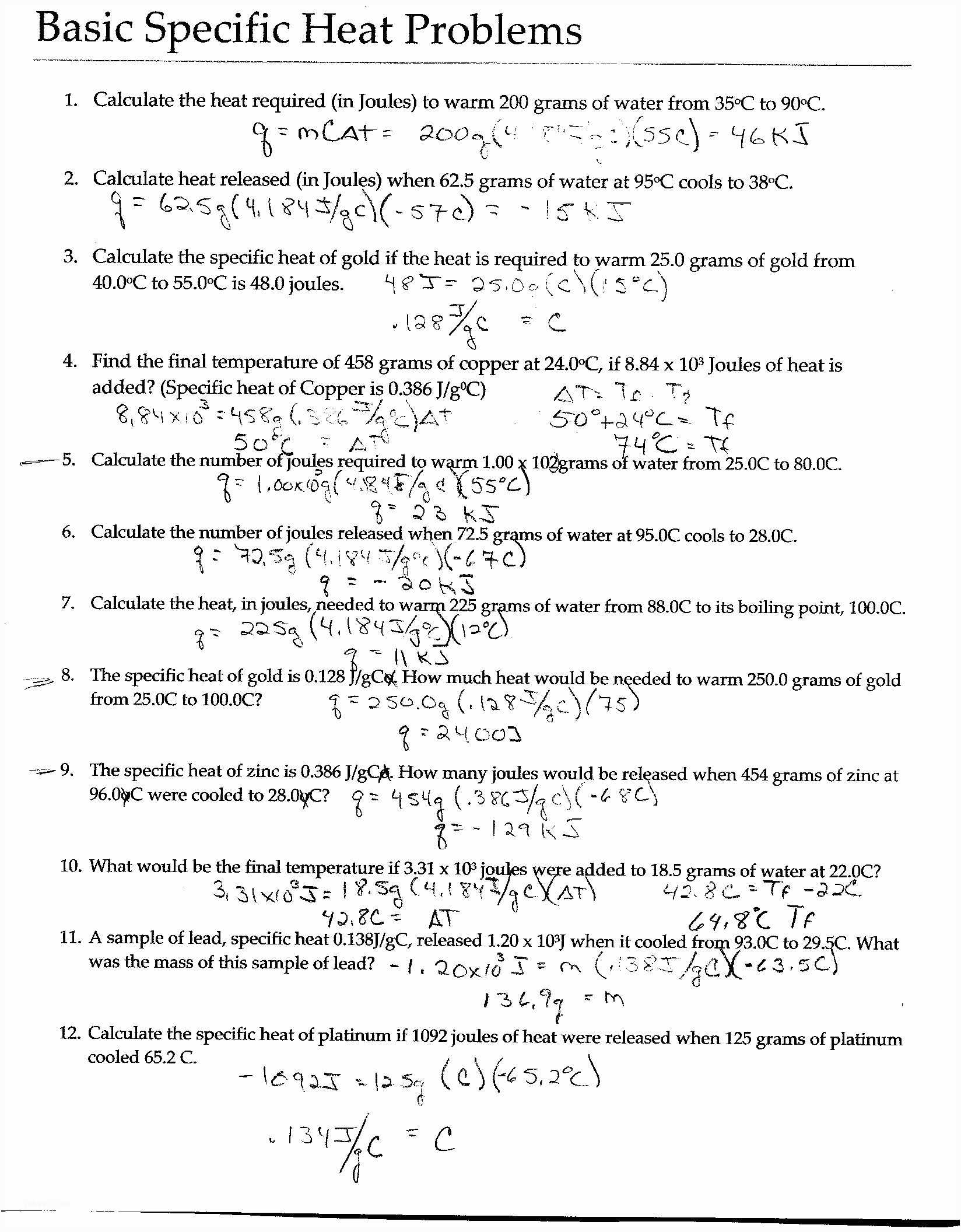 Specific Heat Problems Worksheet and 32 Specific Heat Worksheet Answers Document Design Ideas
