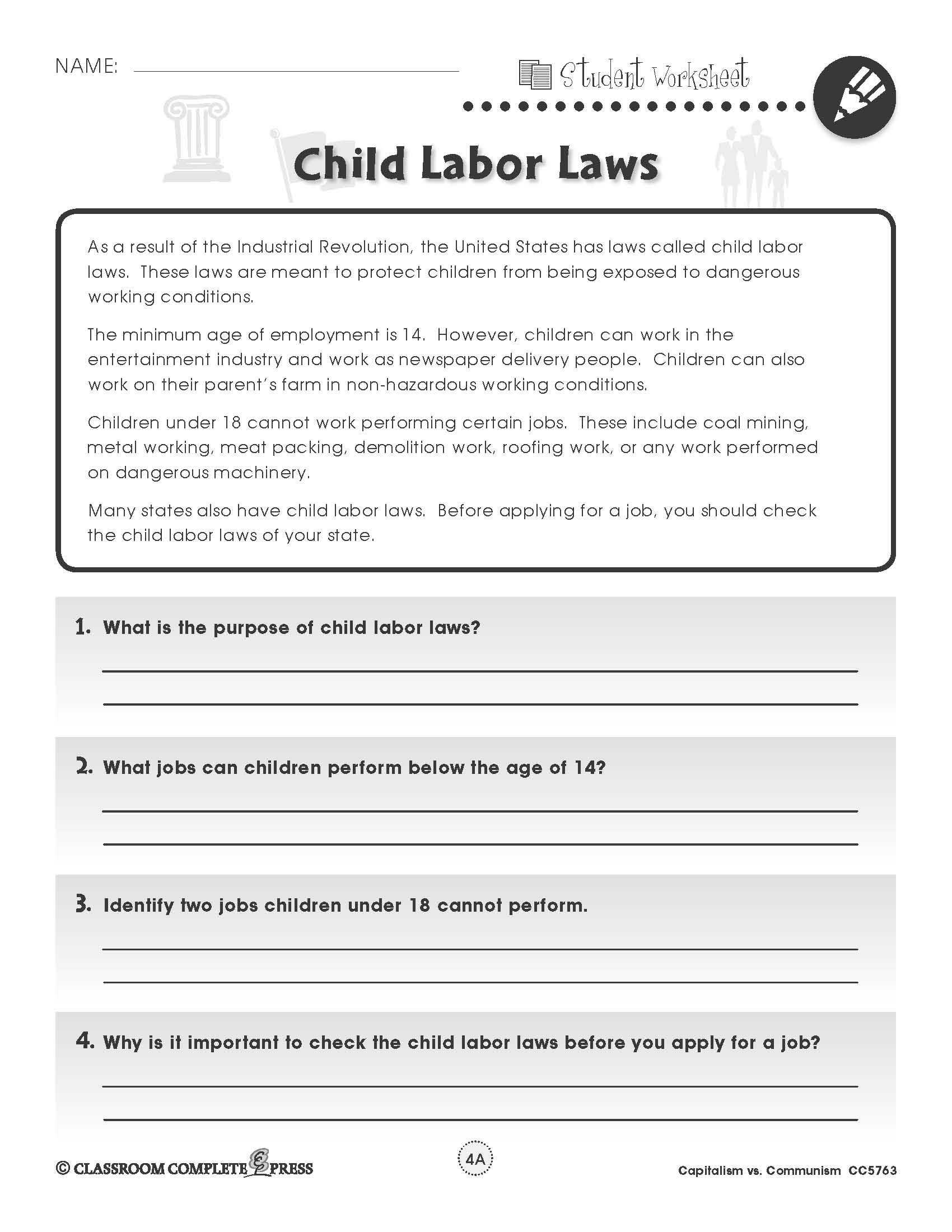 Supply and Demand Worksheet Pdf and Learn About Child Labor Laws In the U S In This Free Activity From