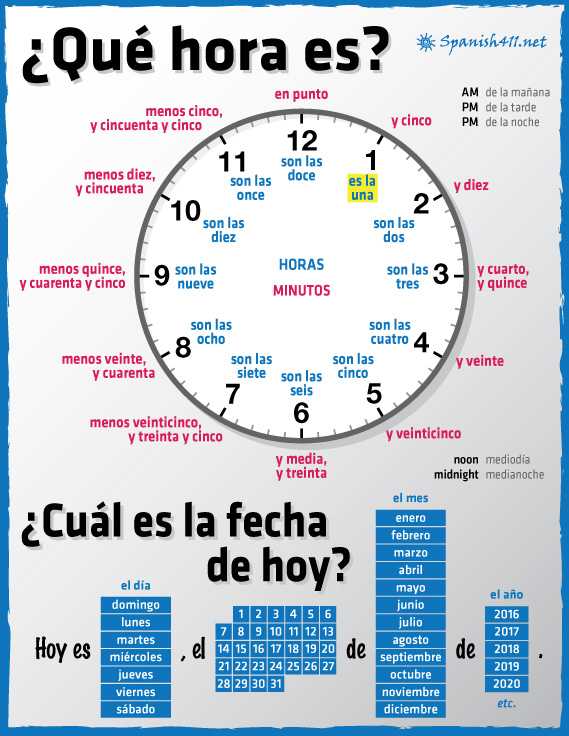Telling Time Worksheets Pdf Along with Times and Dates In Spanish Spanish411