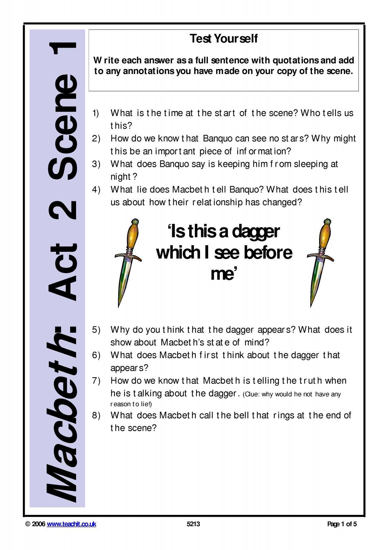 Text Annotation Worksheet as Well as Ks3 Plays Macbeth