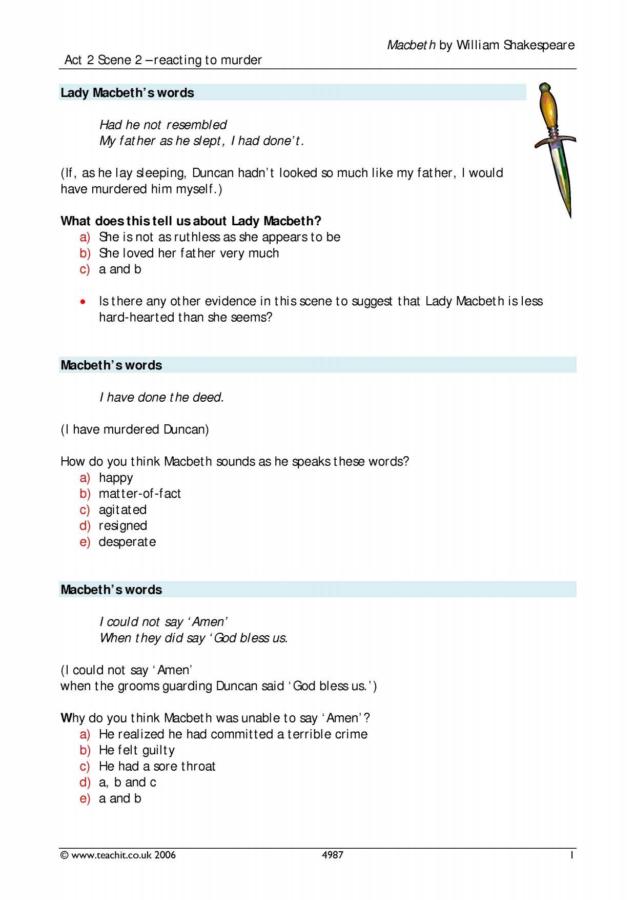 Text Annotation Worksheet or Macbeth Search Results Teachit English