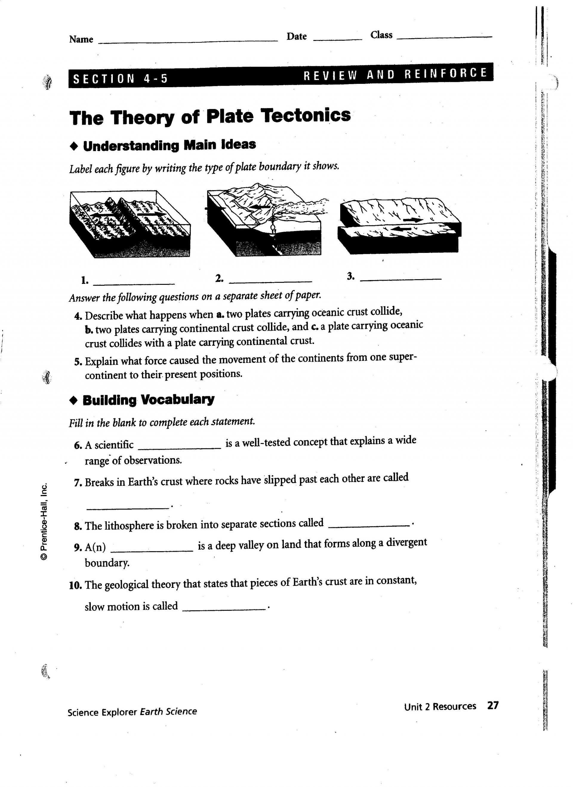 The History Of Life On Earth Worksheet Answers and Plate Tectonics Worksheet for Middle School Refrence Crossword