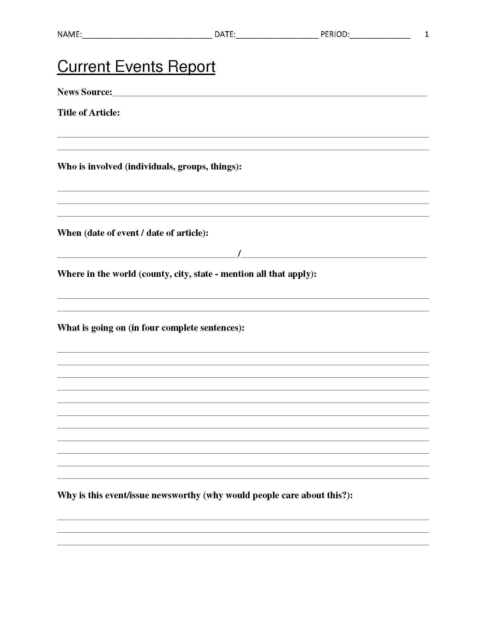 The History Of Life On Earth Worksheet Answers or Free Current events Report Worksheet for Classroom Teachers