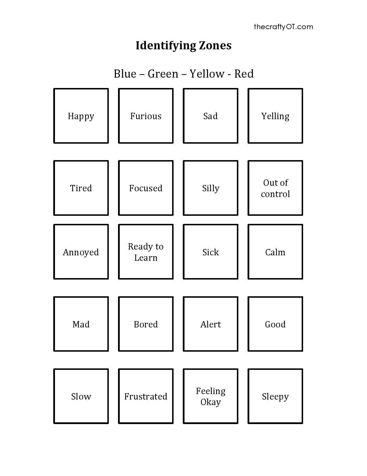 Therapy Worksheets for Teens or Free Worksheets Zones Of Regulation Identification Of Emotions