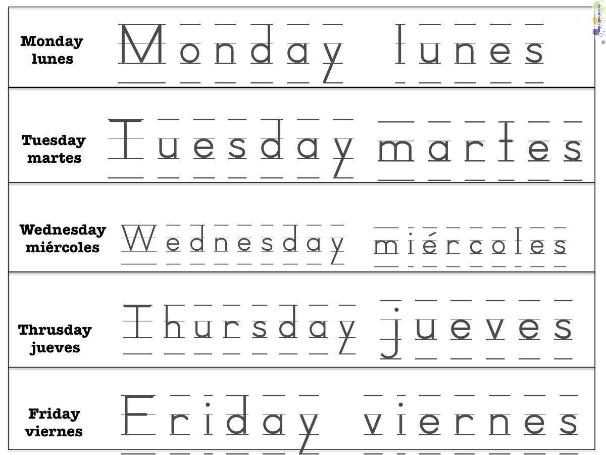 Tracing Worksheets for Kindergarten and Weekdays • Spanish4kiddos Educational Resources