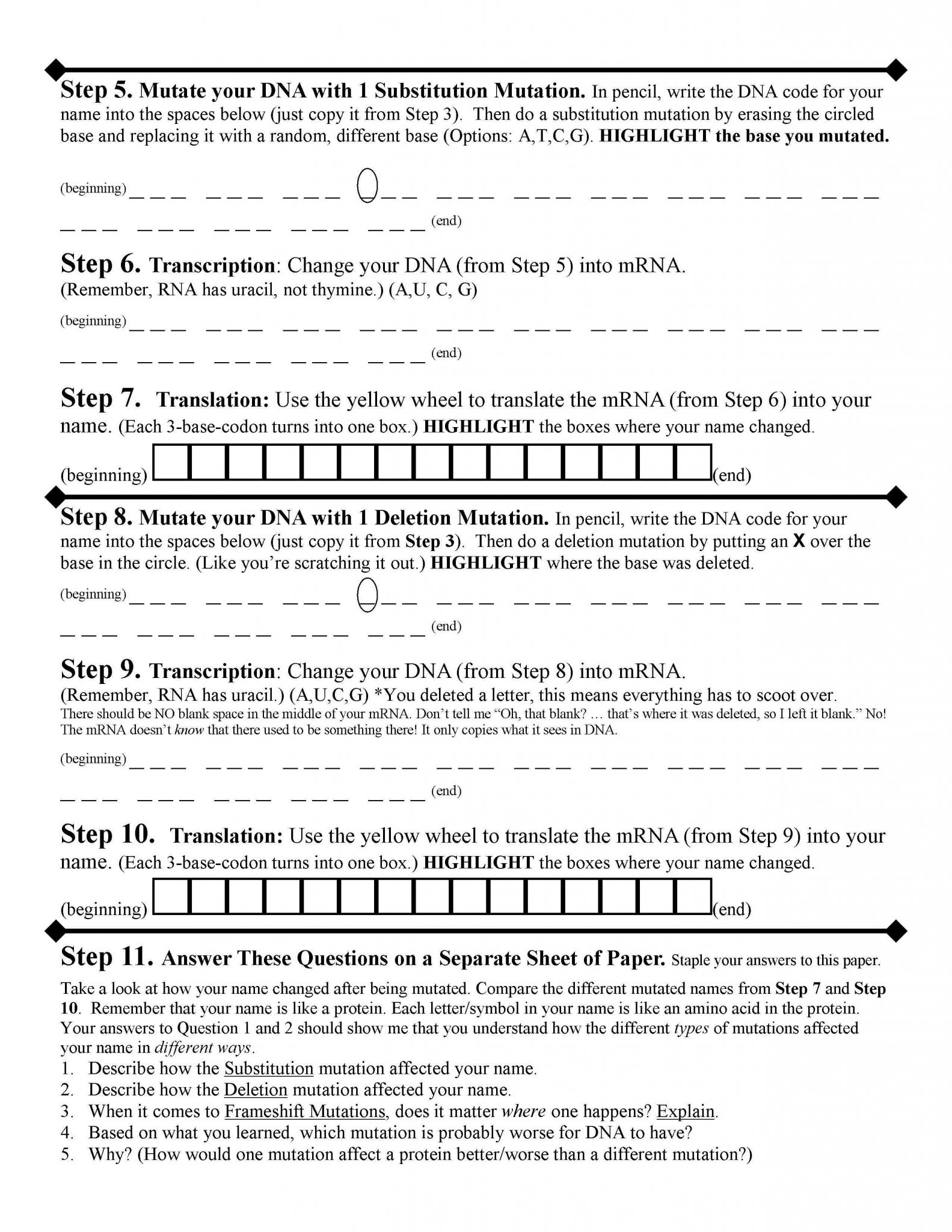 Transcription Worksheet Answer Key together with Chapter 12 Dna and Rna Worksheet Answers