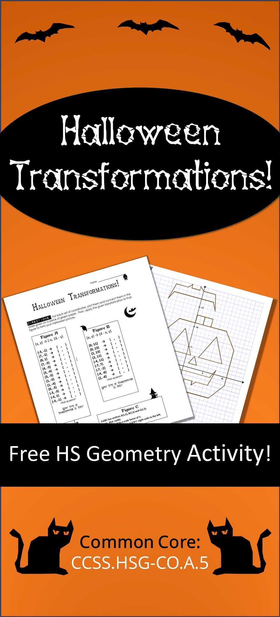 Transformations Of Linear Functions Worksheet as Well as Halloween Transformations Hs Geometry Activity – Aligned to Mon