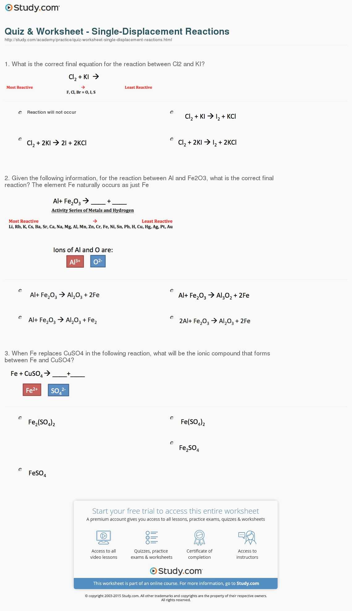 Types Of Chemical Reactions Worksheet Answers or Single Replacement Reaction Worksheet Wp Landingpages