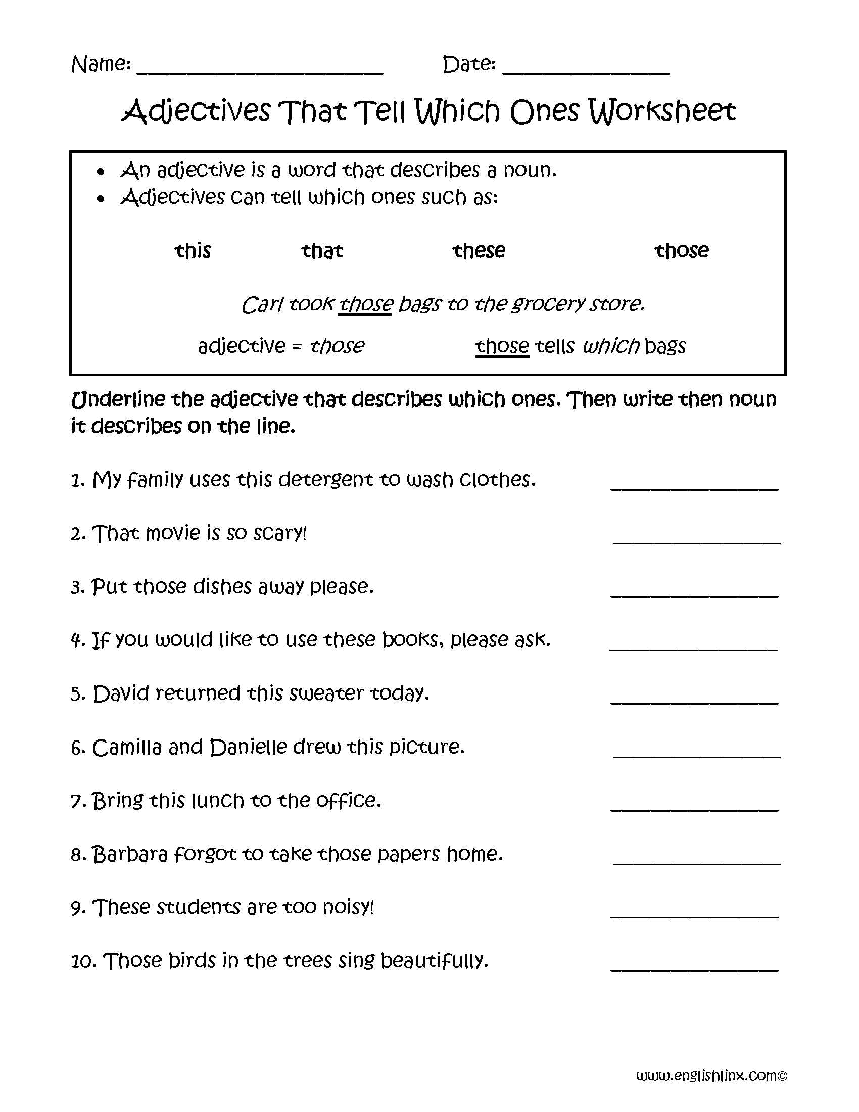 Using Commas Worksheet and Adjectives that Tell which Es Worksheets