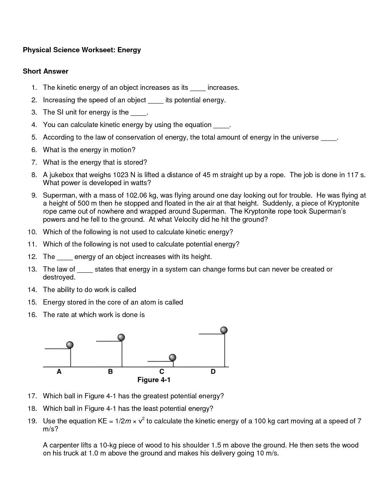 Velocity Worksheet with Answers and Potential and Kinetic Energy Worksheet Answer Key Unique Potential