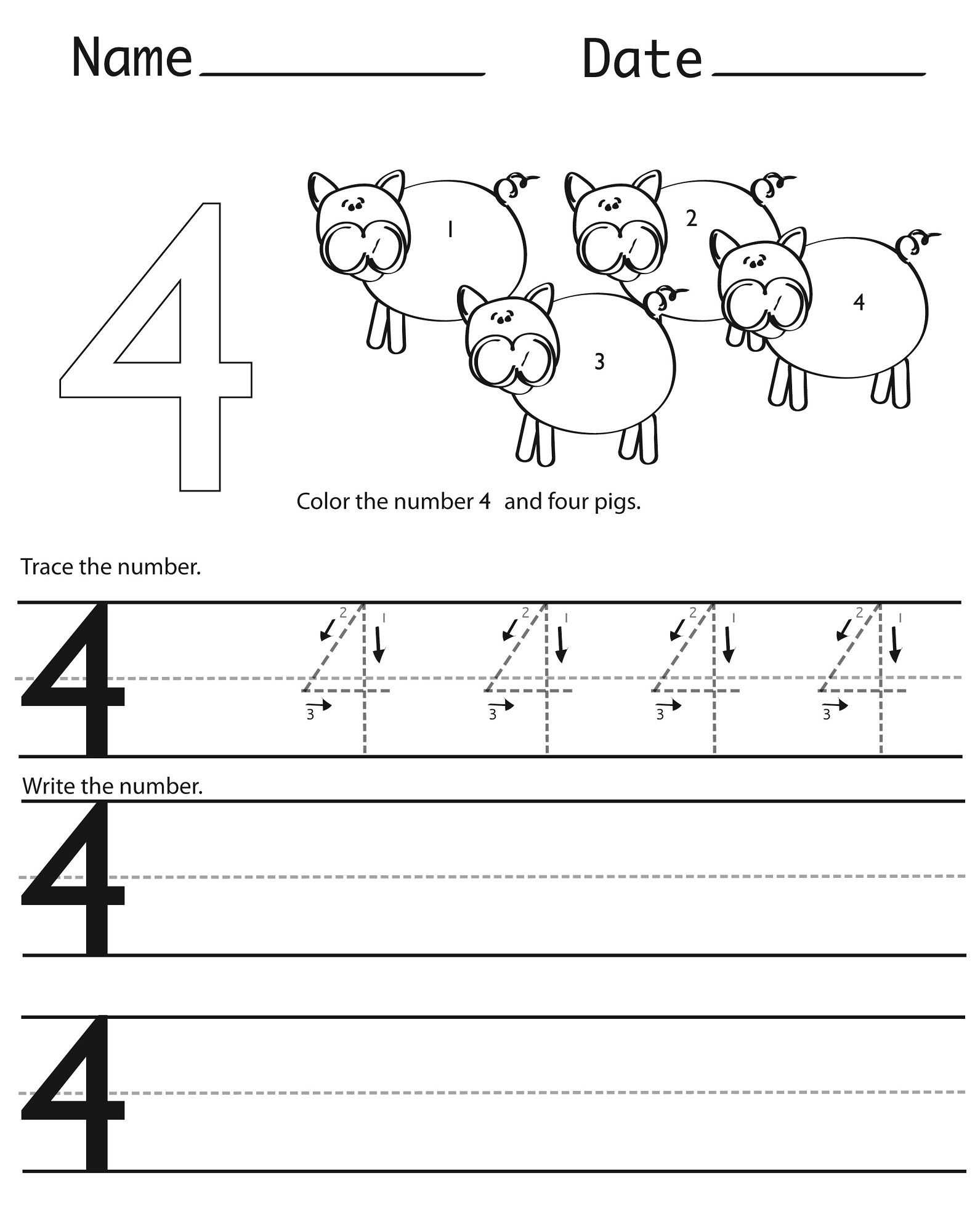 Winter Worksheets for Preschoolers and Number 4 Worksheets for Children Activity Shelter