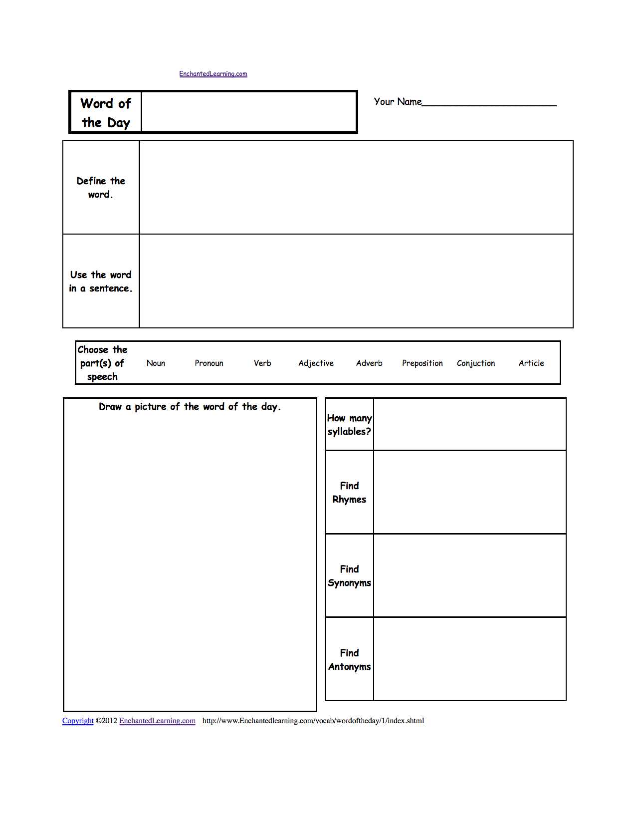 Word Family Worksheets Pdf or Family theme Page at Enchantedlearning