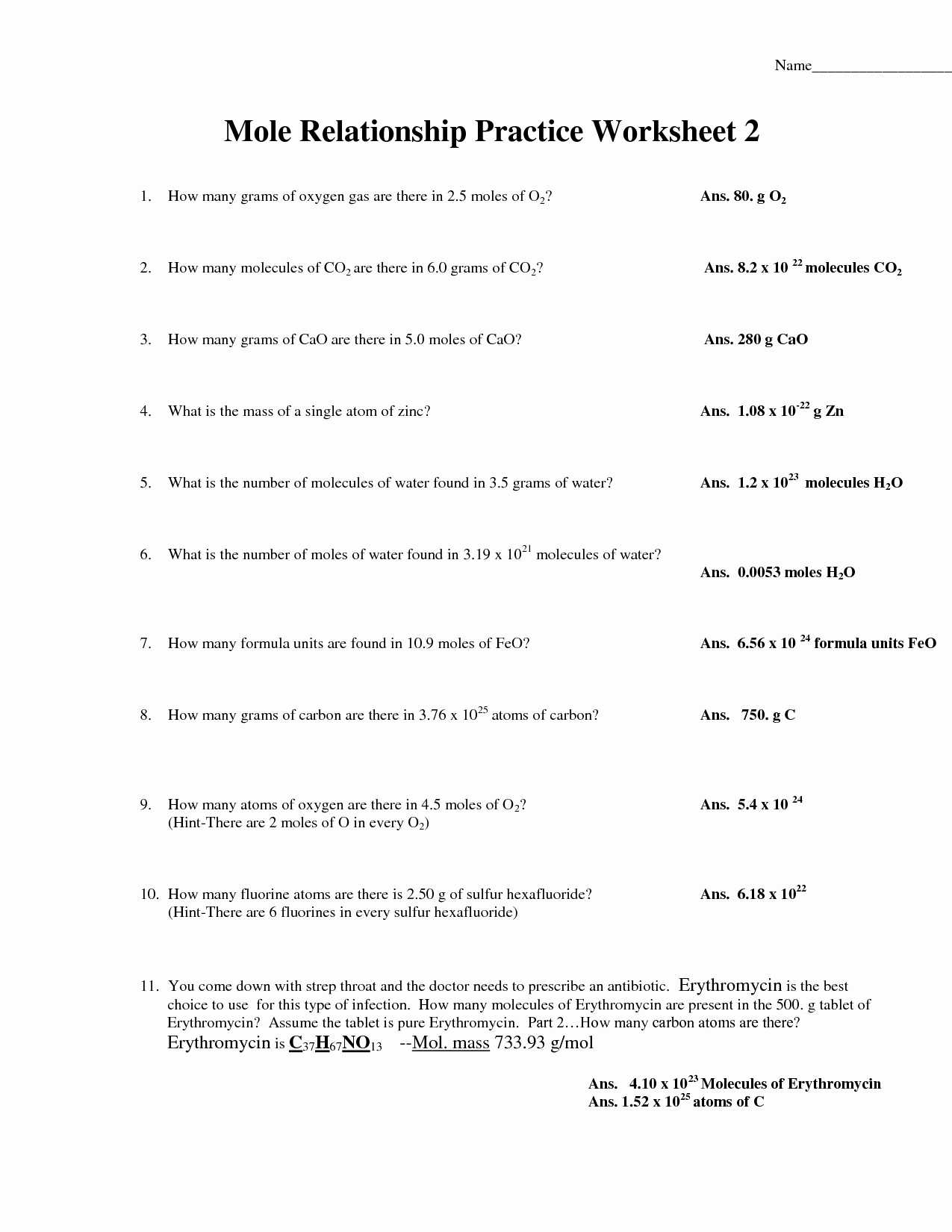 Worksheet Mole Mass Problems and Mole Conversion Practice Worksheet 7054cf312a9b Battk