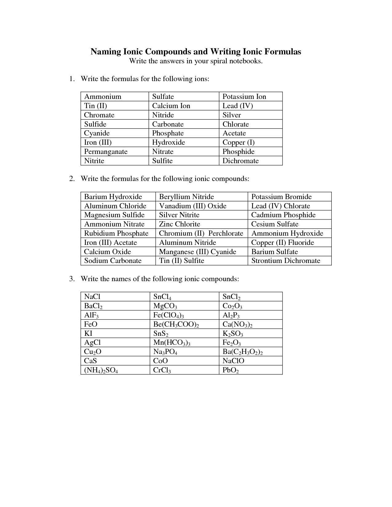 Writing Ionic formulas Worksheet Answers or Writing Chemical formulas for Binary Ionic Pounds Worksheet