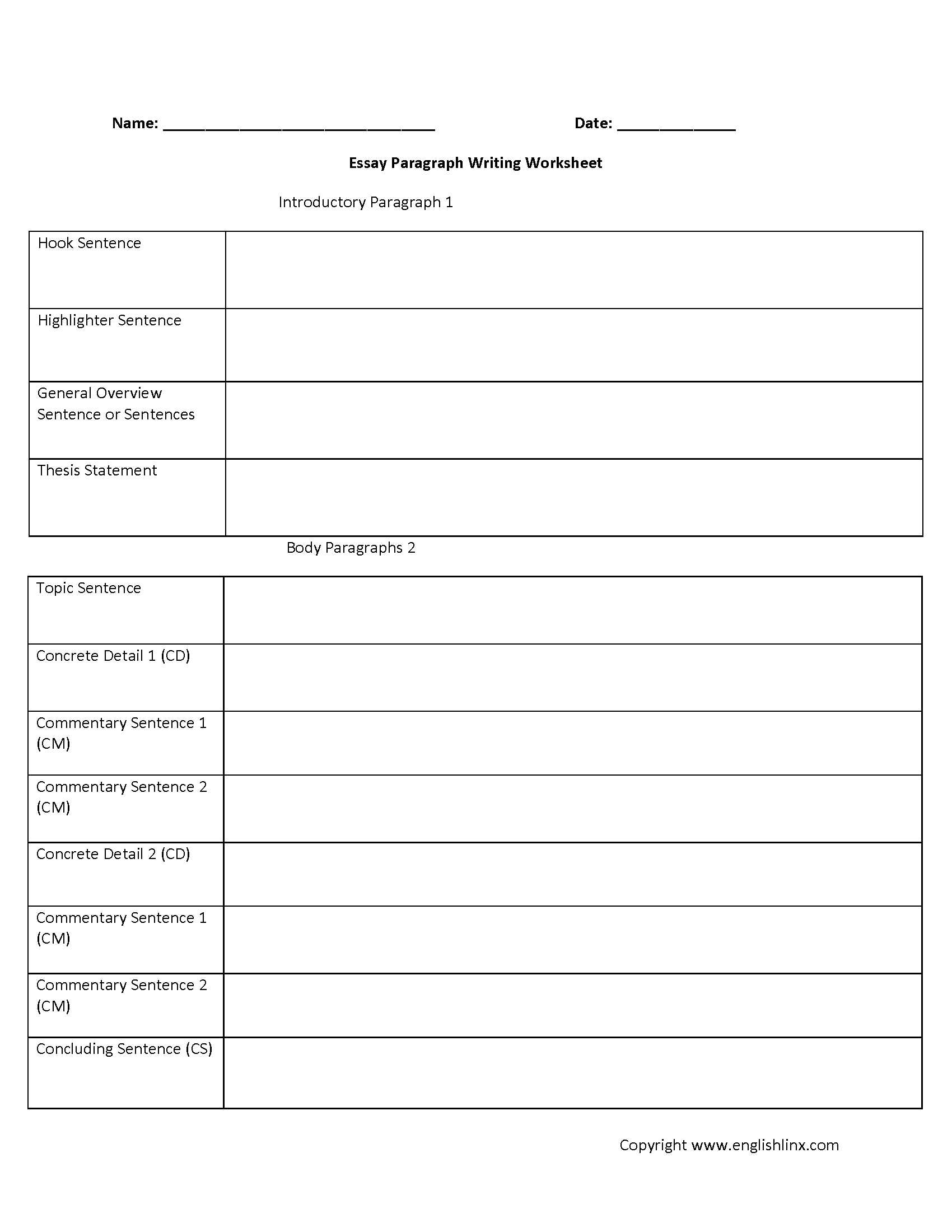 Writing Process Worksheet or Teaching the Five Paragraph Essay Writing Worksheets Essay Writing