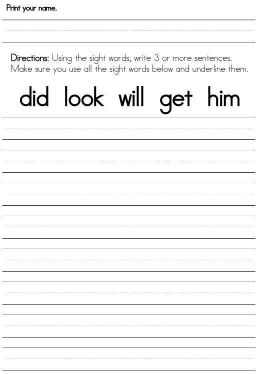 Writing Sentences Worksheets for 1st Grade and 17 Best Images About Sight Words On Pinterest